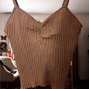 Pink Rose Beige Ribbed Knit Top